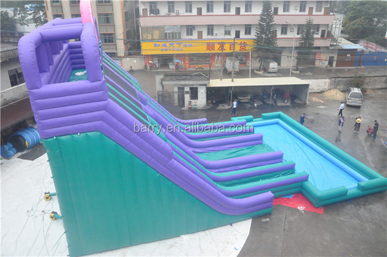 0.55mm PVC Customized 4 Lanes Inflatable Water Slide With Pool For Adult Or Kids