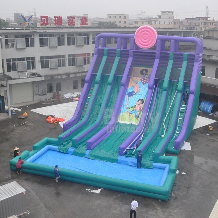 0.55mm PVC Customized 4 Lanes Inflatable Water Slide With Pool For Adult Or Kids