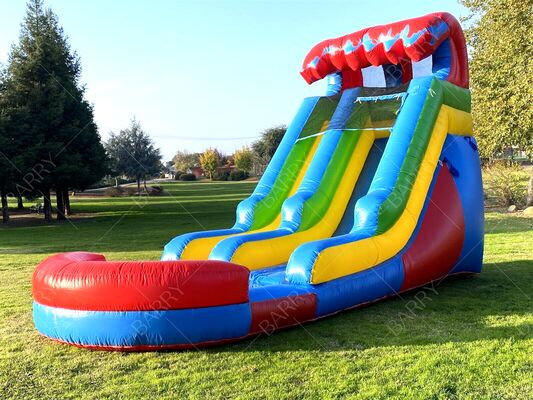 Надувная водная горка с бассейном в радужной тематике, детское красочное оборудование для игр на открытом воздухе с шариковым бассейном